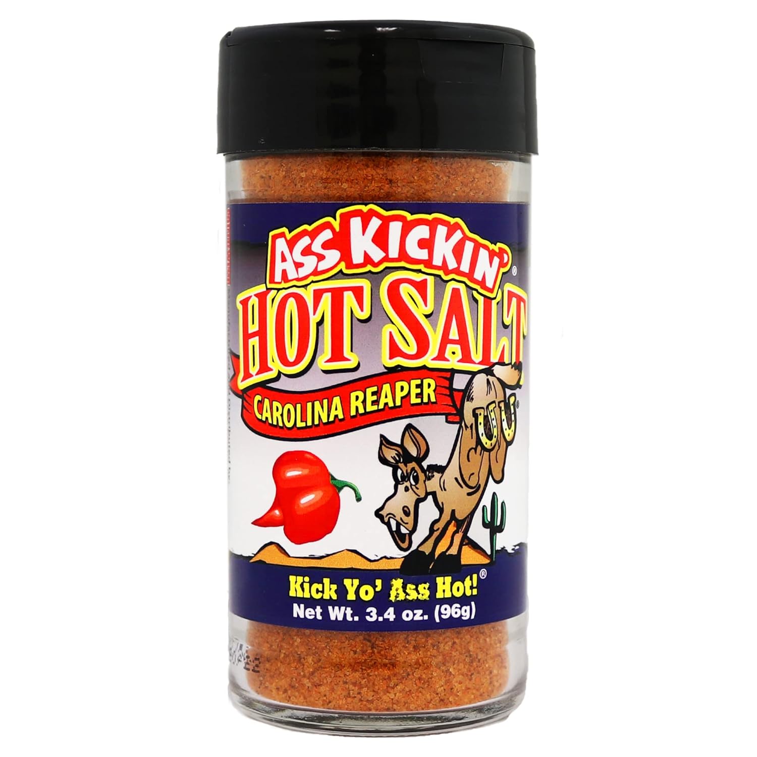 ASS KICKIN' Hot Spicy Carolina Reaper Pepper Salt – 3.4oz. Shaker Jar - Perfect Flavored Salt for Popcorn Seasoning, Margarita Salt and French Fry Seasoning - Premium Gourmet Gift