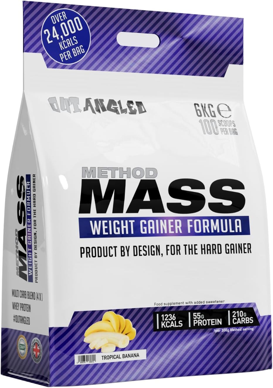 Out Angled Method Mass Gainer Powder, Tropical Banana 6kg 100 Scoops | High Calorie Whey Protein Powder Weight Gainer for Muscle Growth