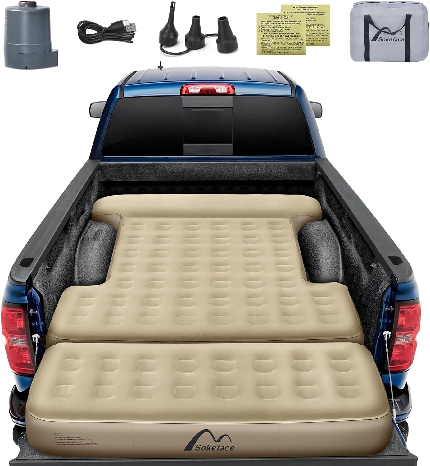 Detachable Tailgate Extendable 5.5-5.8ft Truck Bed Air Mattress - Heavy-Duty Inflatable Truck Bed Mattress with Car Pump, Extra Large Carry Bag, Leak-Resistant for Outdoor Camping & Pickup Trucks