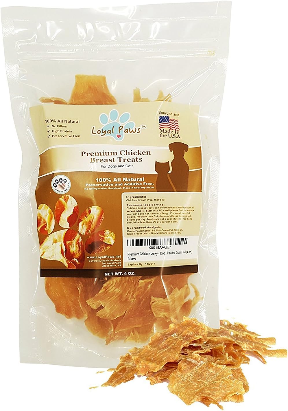 Chicken Jerky Dog Treats Made in USA Only - Natural, Healthy, Premium, Human Grade, 100% Chicken - Grain Free - Training Treats for Small, Medium, and Large Dogs 4oz