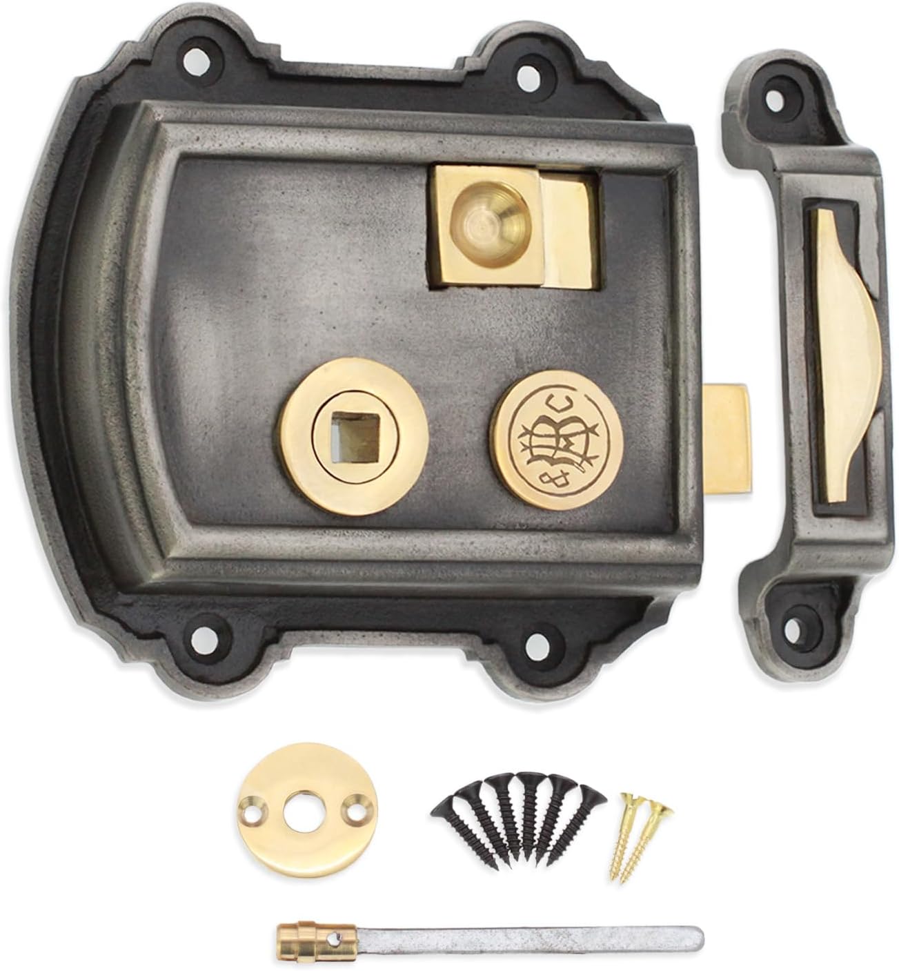 Infinity Decor Victorian Cast Iron Rim Latch Bath Bedroom Lock Door Knob Handle Sets - Nickel (Rim Lock only)