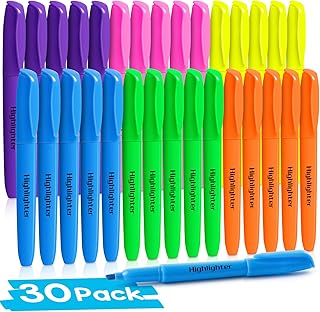 V-Opitos 30 Pack Highlighters in 6 Assorted Colors, No Bleed Highlighters, Bright Highlighters with Soft Chisel Tips, Ideal for Office and School Supplies