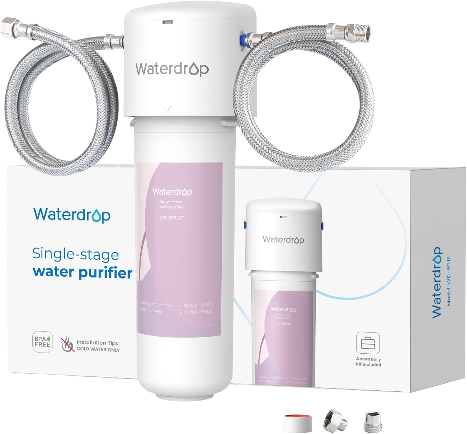 Waterdrop WD-BFU2, Water Filter for Bathroom for Face Care, Reduces Chlorine, Scale in Water, Reduces Skin Redness and Irritation, 4-Stage Filtration