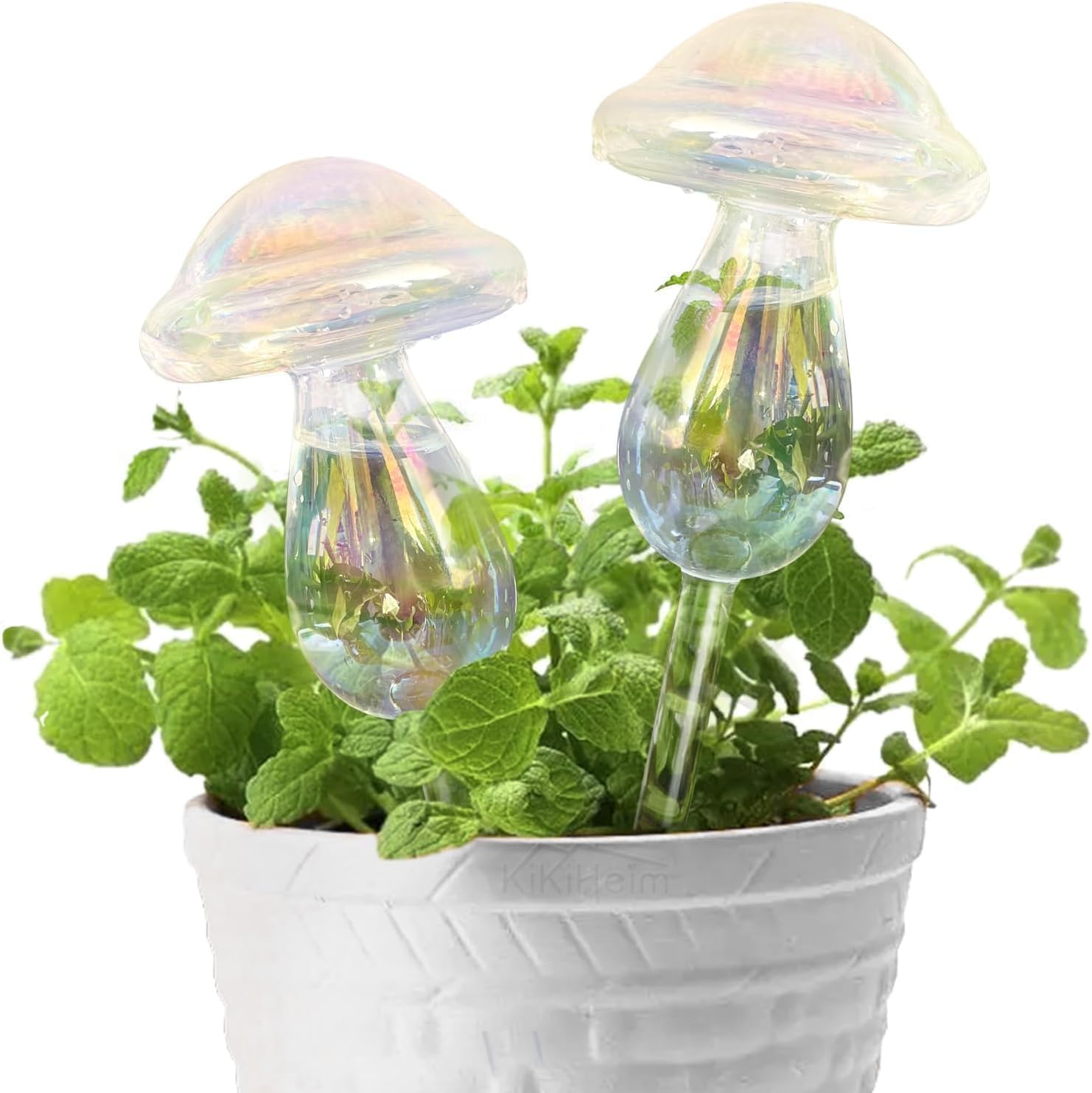 E-feilai Colorful Plant Watering Globes for Gift, Mushroom Plant waterer, Self Watering Dripper,Plant Watering Spikes,Glass Watering Stake (2, Colorful A)