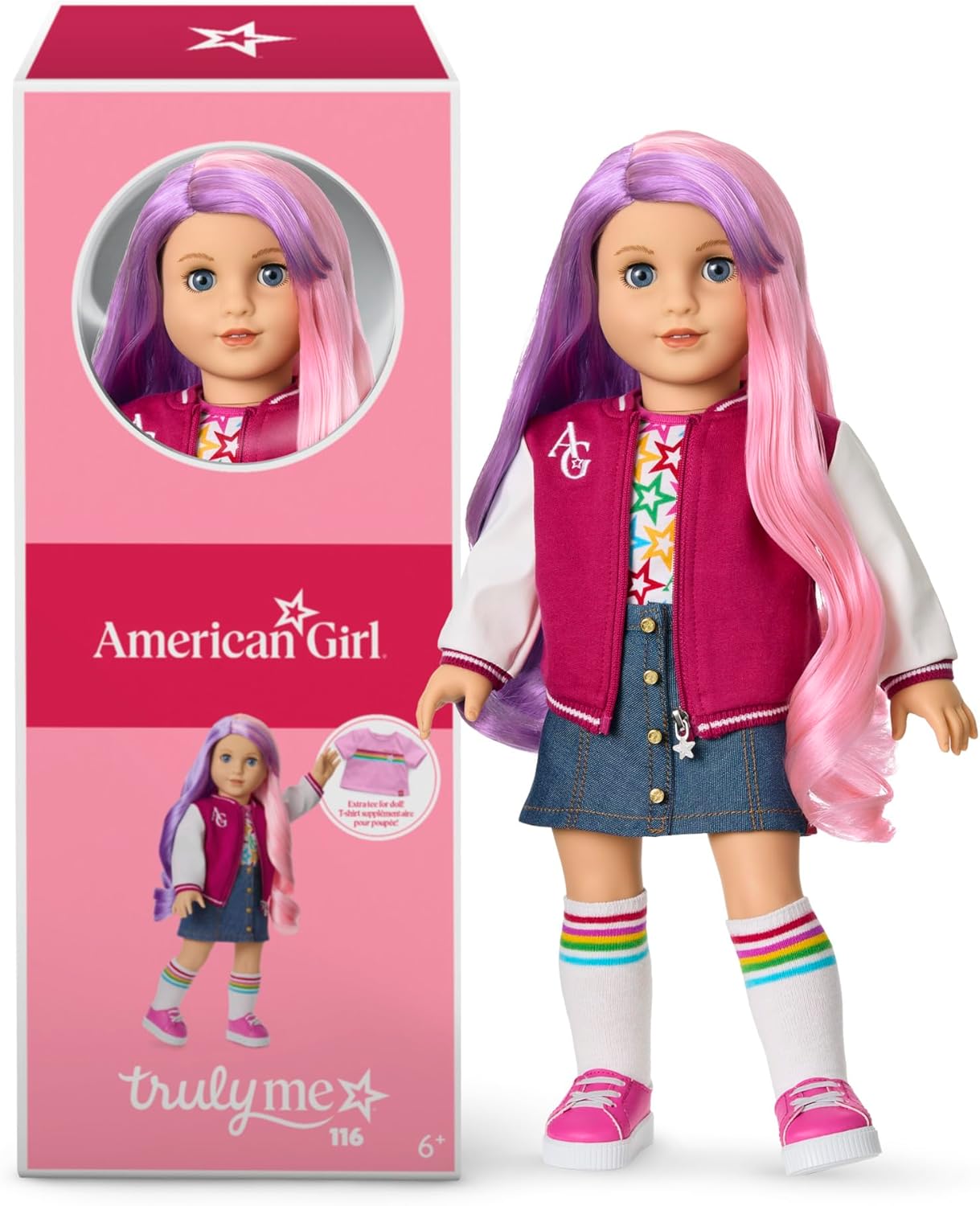 American Girl, Truly Me 18-inch Doll #116 with Light-Blue Eyes, Wavy Purple-and-Pink Hair, Light Skin, for Ages 6+