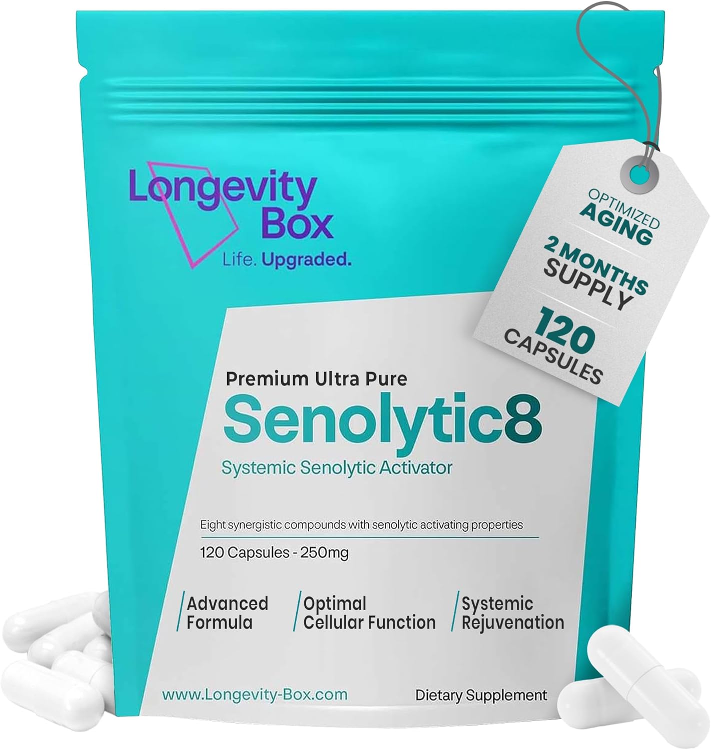 Senolytic Anti Aging Supplement | Fisetin, Quercetin, NAC N-Acetyl-Cysteine, Gamma Tocotrienols for Optimal Health | 8 Ingredients | 2 Month Supply
