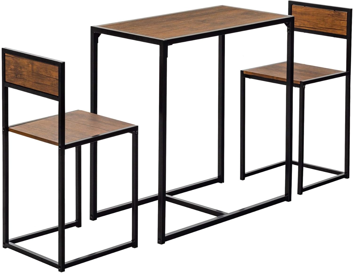 Harbour Housewares Industrial Breakfast Bar - 2 Seater Small Dining Table and Chairs Set Brown Wooden Compact Table with Bar Stools Steel Framed Bistro Furniture