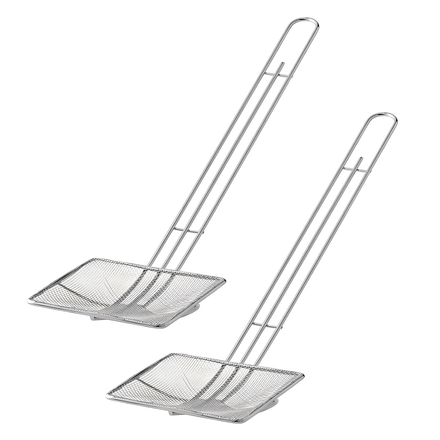 OCS Parts Square Fine Mesh Strainers | 2-Pack | 5-Inch | Long Handle Oil Skimmer for Deep Fryers with Hanger Hole for Easy Storage | Dishwasher Safe