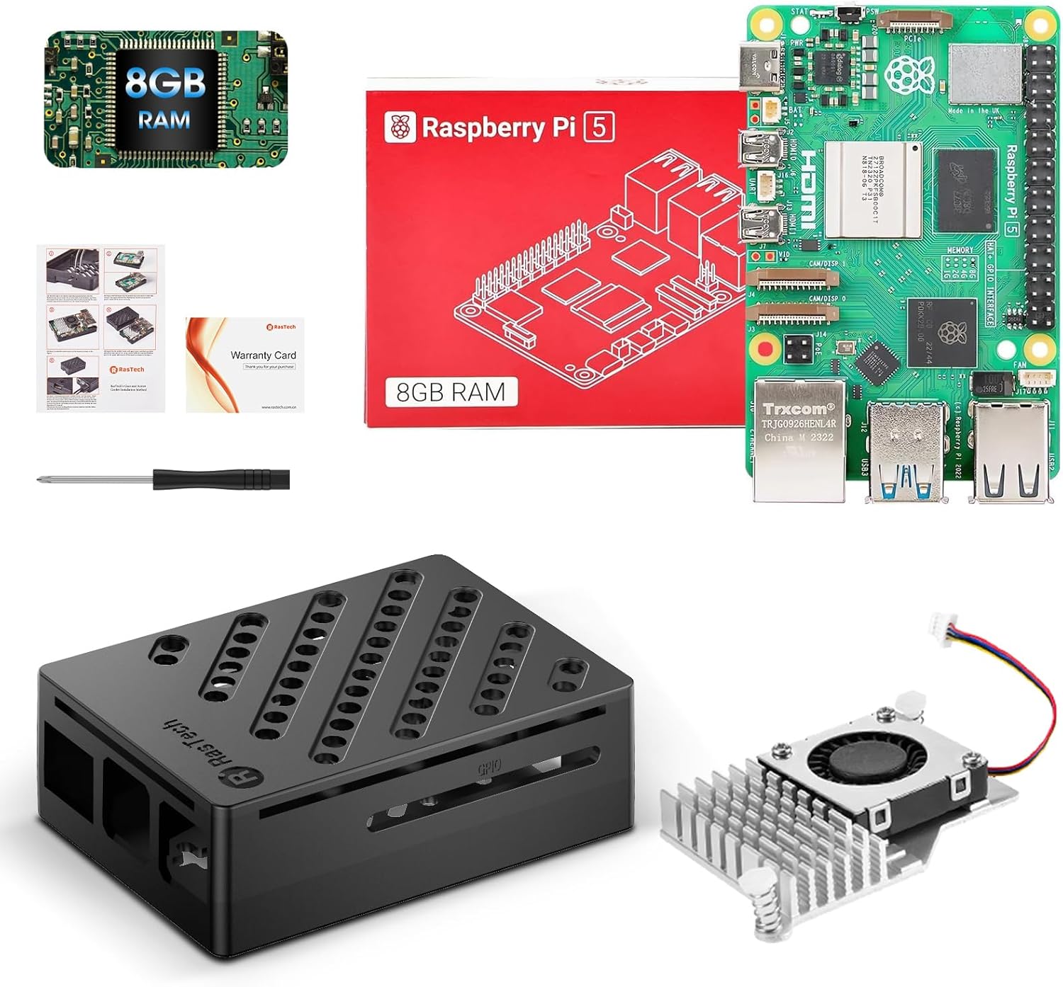 RasTech Raspberry Pi 5 Kit 8GB RAM with Pi 5 Case,Active Cooler,Screwdrive and Pi 5 8GB Board Included
