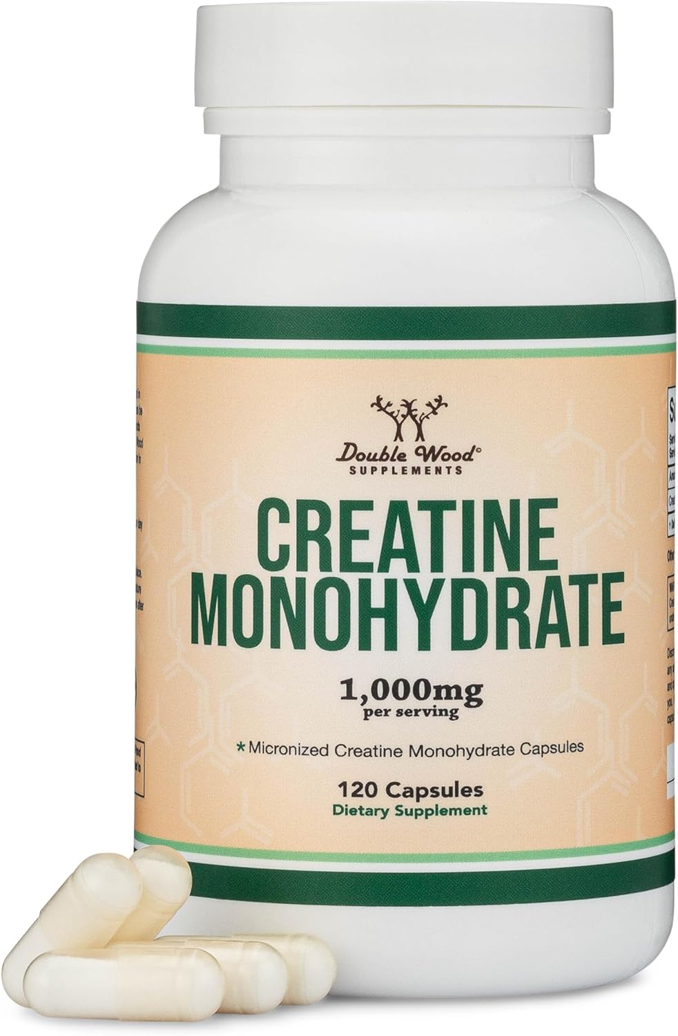Creatine Monohydrate Capsules - 1g per Serving, 120 Count - No Fillers, Vegan Safe, Non-GMO, Gluten Free by Double Wood