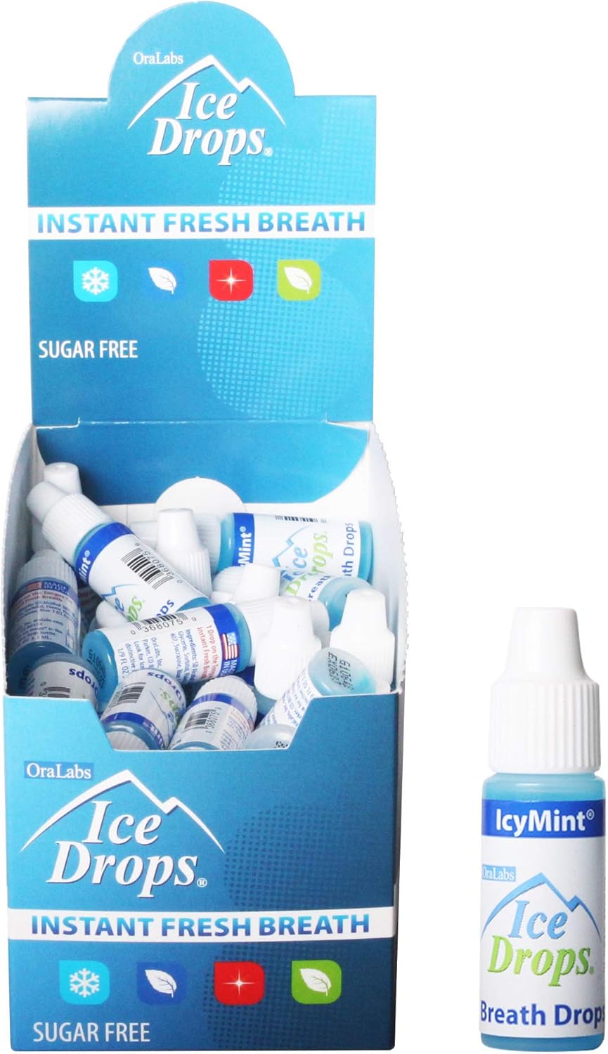 Ice Drops | Flavored Breath Drops - Instant Fresh Breath, Sugar Free, Fat Free - 3.2mL Droppers - 50 count Display (IcyMint)