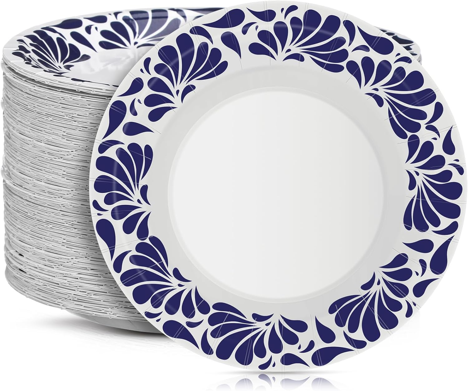 Yungyan 100 Pcs Talavera Paper Plates Cantaritos De Barro Mexicanos Paper Plates Blue and White Disposable Tableware Party Supply for Wedding Baby Shower Party(7 Inch)