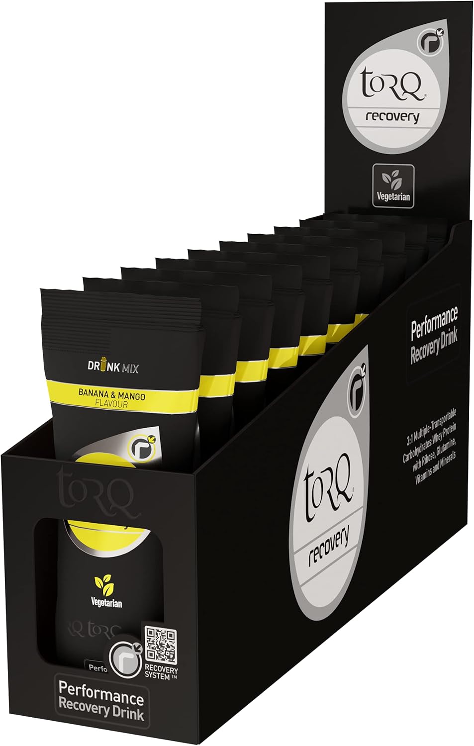 Torq Recovery Drink - Banana/Mango - Rapid Recovery Drink Powder -Whey Protein Isolate / Glutamine / Ribose - Post Workout Protein Powder, 11.5 g of Protein, Single Serve - Box of 10