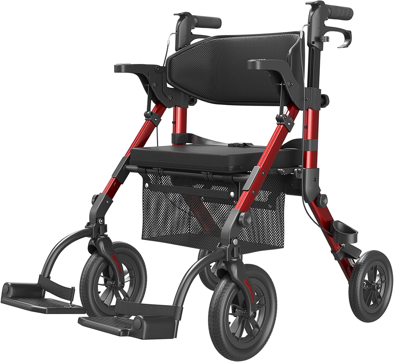 VOCIC Walkers for Seniors, Wheelchairs for Adults, Rollator Walker with Seat, 2 in 1 Rollator Transport Chair with Brakes, Rollator Lightweight Foldable, Walker Wheelchair Combo