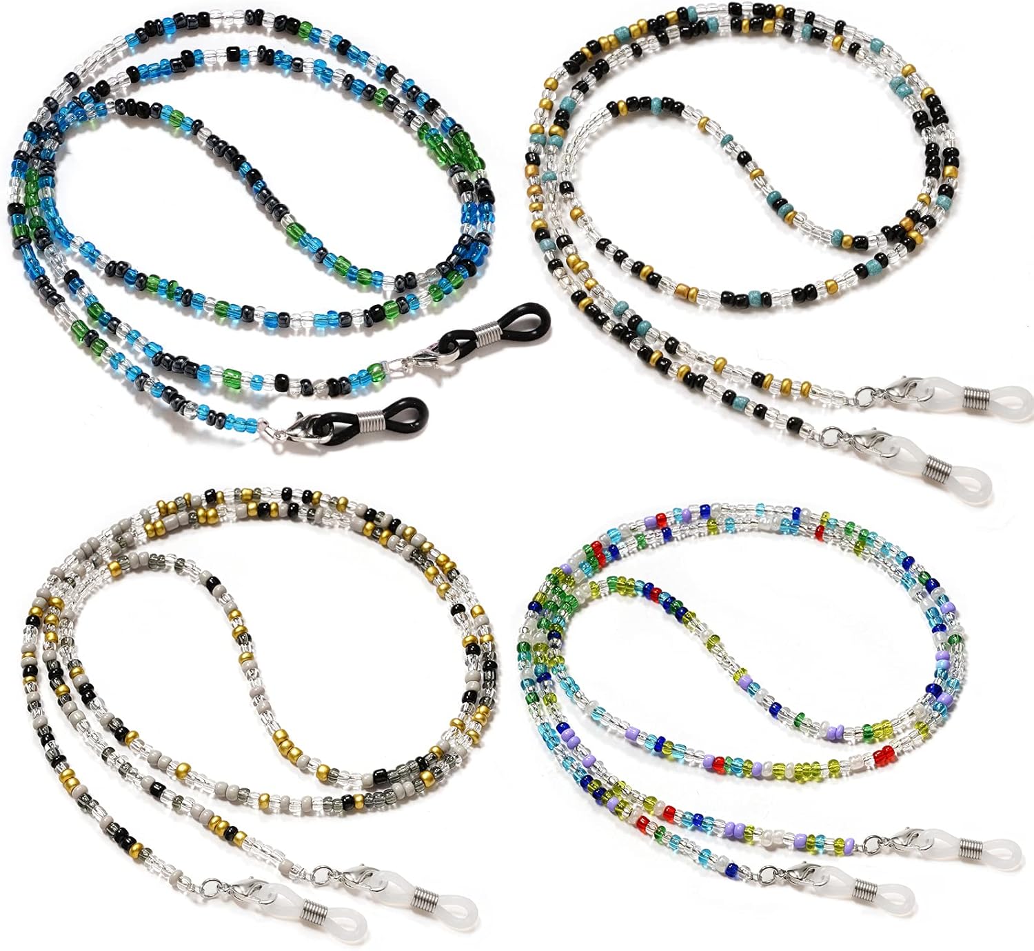 BILIONE 4Pcs Beaded Eyeglass Chains for Women & Girls, Sunglass Holder Strap Around Neck, Acrylic Glasses Hanger Keeper