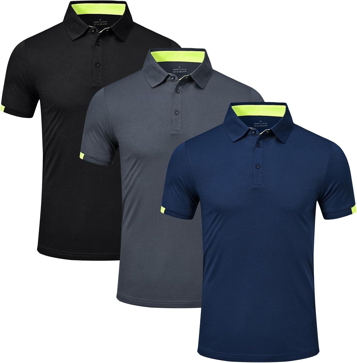 Csqtongan 3 Pack Men's Golf Polo Shirts Short Sleeve Breathable Polo T Shirts Multipack
