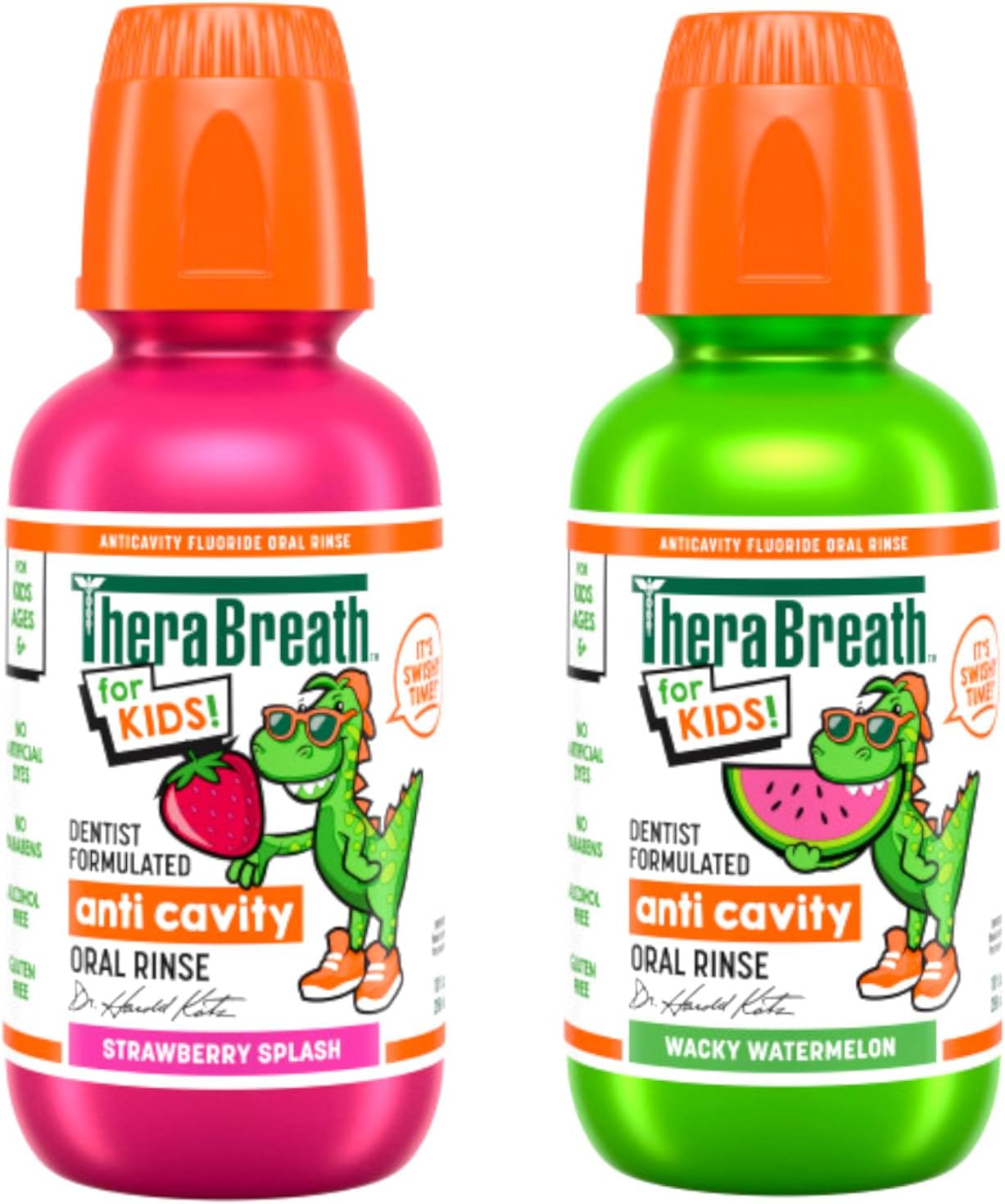 Kids Mouthwash with Fluoride, Organic Strawberry Splash, Anticavity, 10 fl oz & TheraBreath Kids Mouthwash with Fluoride, Organic Wacky Watermelon, Anticavity, 10 fl oz