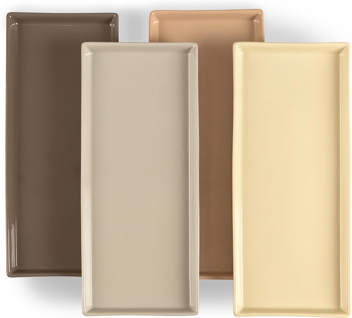 Home Beets Neutral Colored Ceramic Serving Platters (14 x 6 Inch Rectangle Plates) Serving Dishes for Entertaining, Food, Appetizers, Desserts, Cheese Board, Charcuterie, Sushi - Set of 4 Party Trays