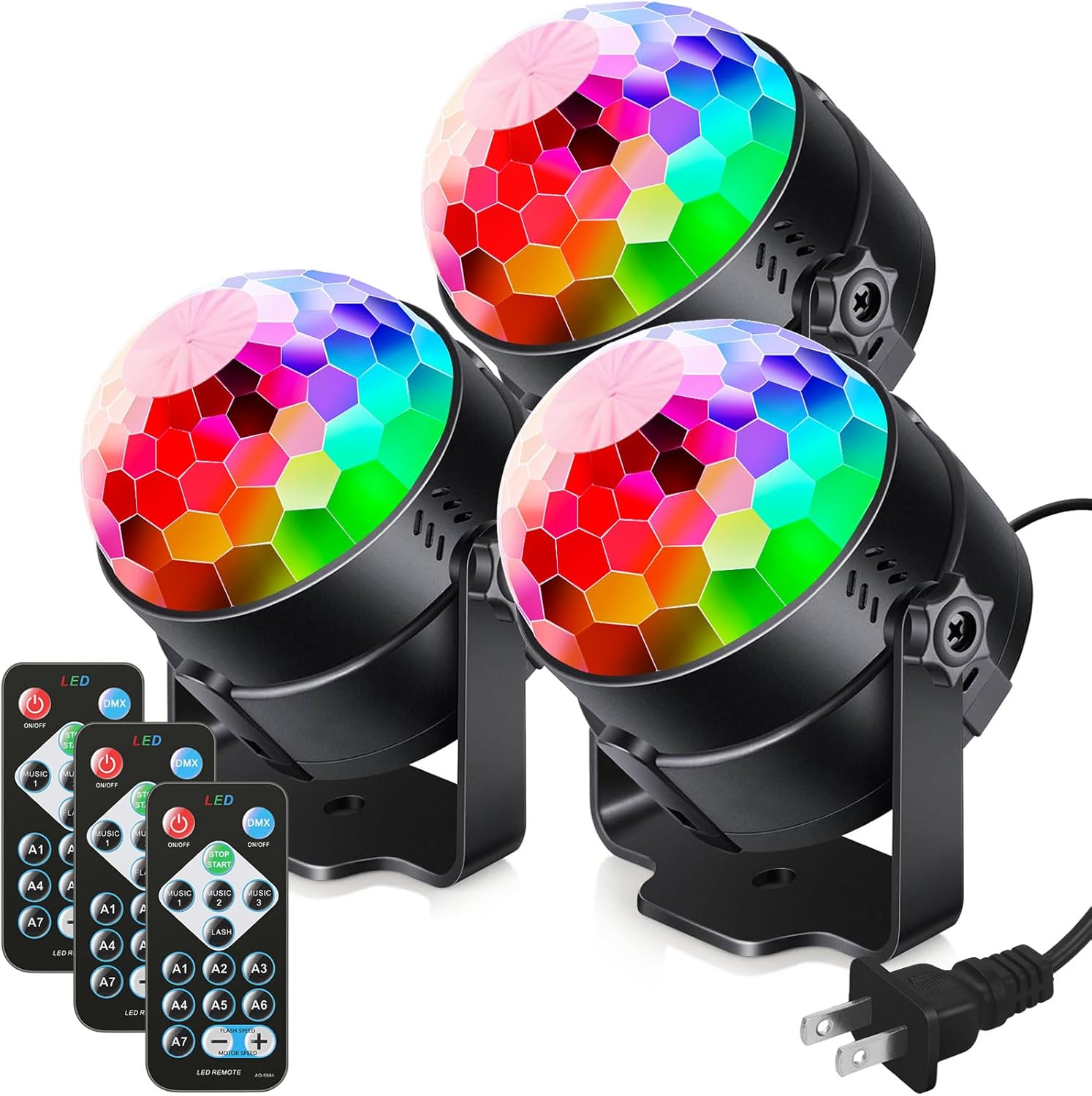 Luditek 3-Pack Sound Activated Party Lights with Remote Control Dj Lighting, Disco Ball Light, Strobe Light Stage Lamp for Home Room Dance Prom Party Decorations Supplies