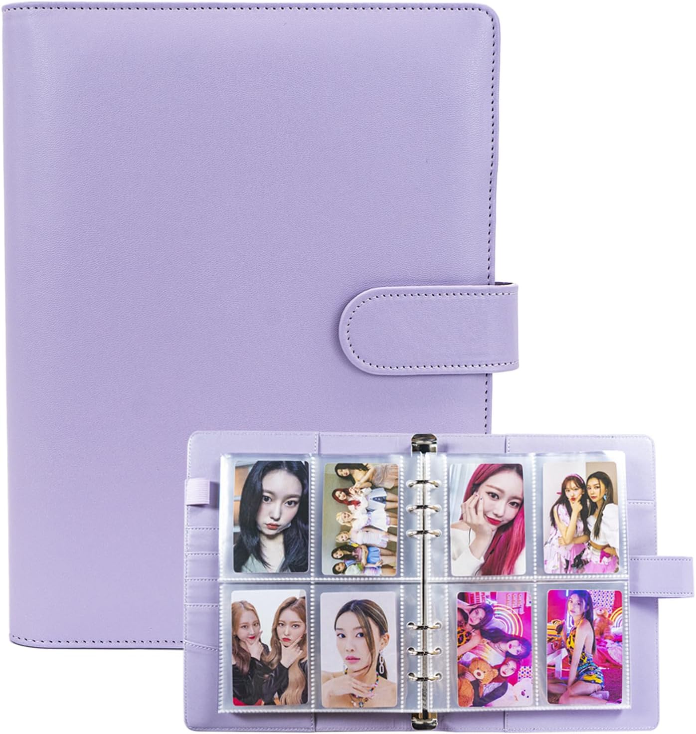 A5 Kpop Photocard Binder with 30 Pack 4-Pocket Card Pages, 6 Ring A5 Binder Card Collector Album with 240 Card Slots,PU Leather Binder Cover with Magnetic Buckle Closure for Organizing Trading Card