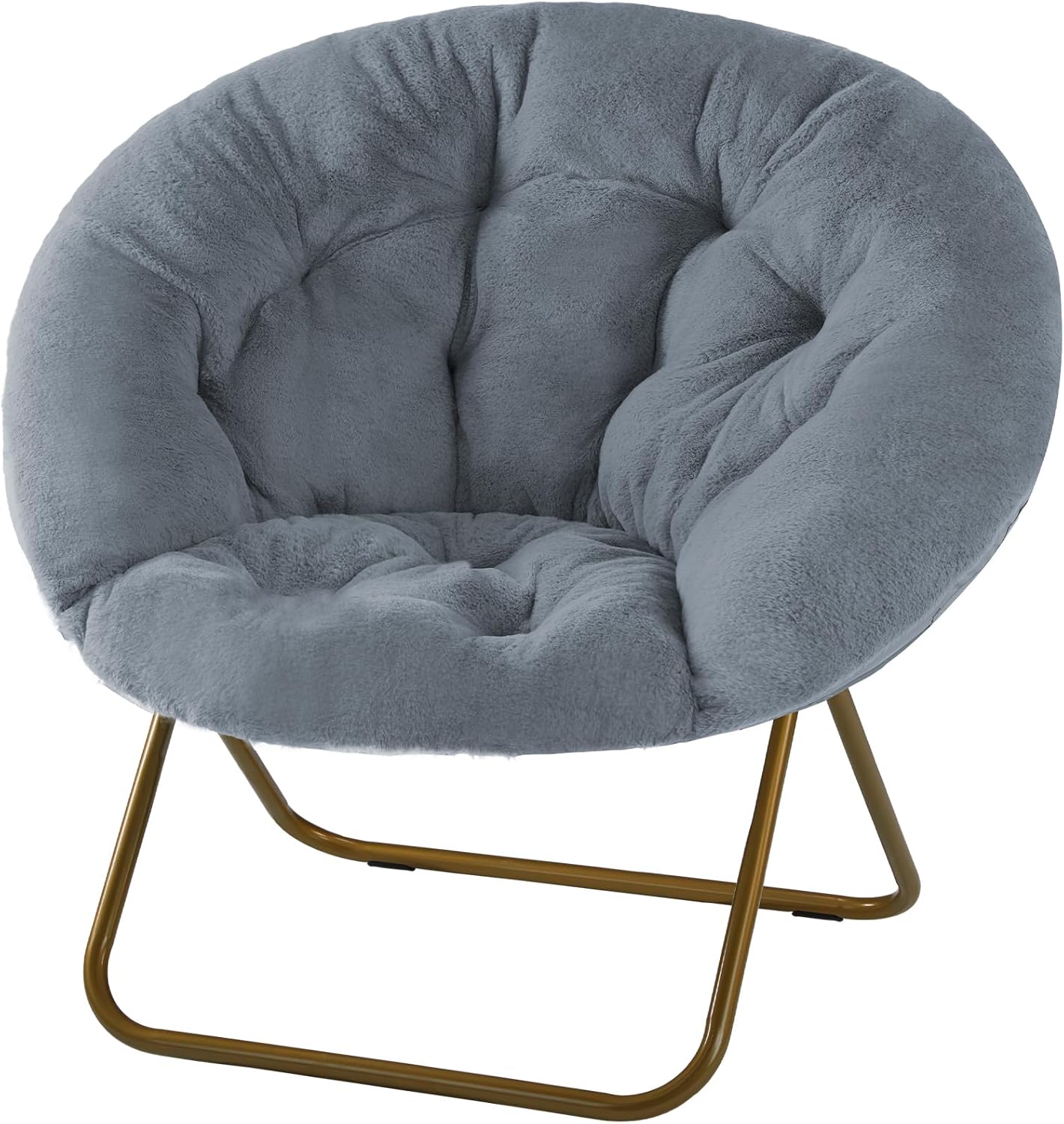 DUMOS Comfy Saucer Chairs Cozy Faux Fur Soft Lounge Cute Folding Bedroom Living Room Seat Flexible Reading Foldable Seating for Kids Adults Thick Padded Metal Frame Modern for Home Office Classic Gray