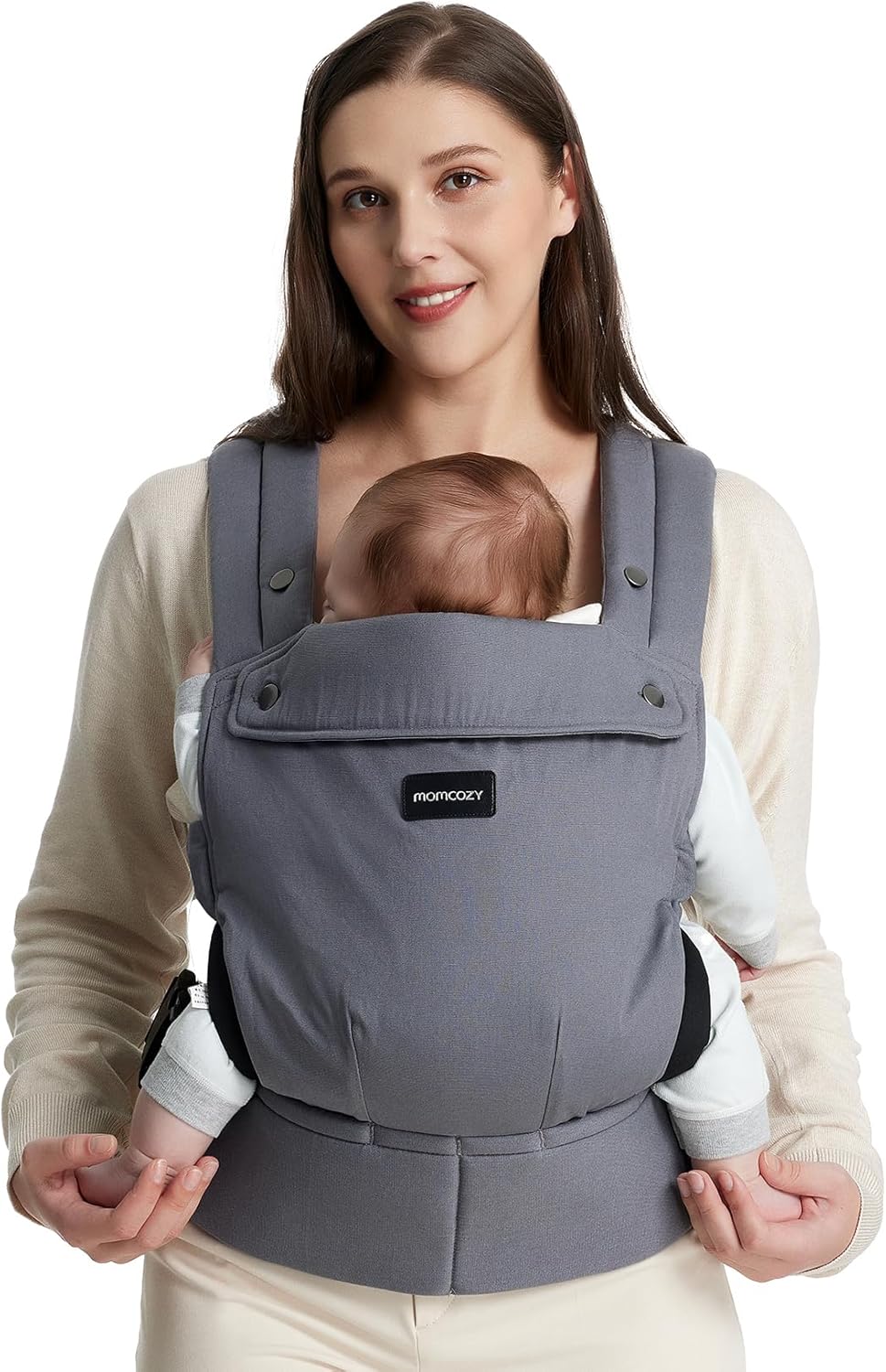 Momcozy Baby Carrier - Ergonomic, Cozy and Lightweight Carrier for 3-24 Months, Effortless to Put On, Ideal for Hands-Free Parenting, Enhanced Lumbar Support, Gery