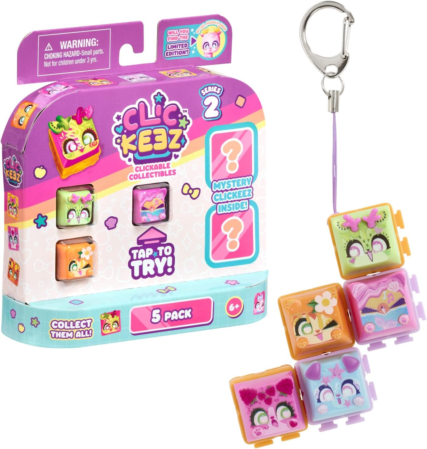 Clickeez Series 2 5-Pack | 5 Collectible Character Keyboard Keys Click and Clack | Create Your Own Keychain | Ages 6+