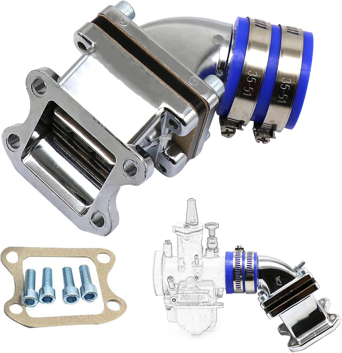 Carburetor Intake 35mm Manifold Inlet Pipe Adapter with Reed Valve Gasket Kit For DIO CX ZX SE50 SK50 SA50 Scooter Moped ATV(A)