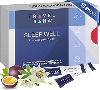 Sleep Well | Jet Lag Relief | Sleep Aid for Travelers | Fall Asleep Faster | Supports Deeper & Calmer Sleep | Melatonin 1 mg, Passionflower Extract & Vitamins | Fast-Acting | 10 Sticks