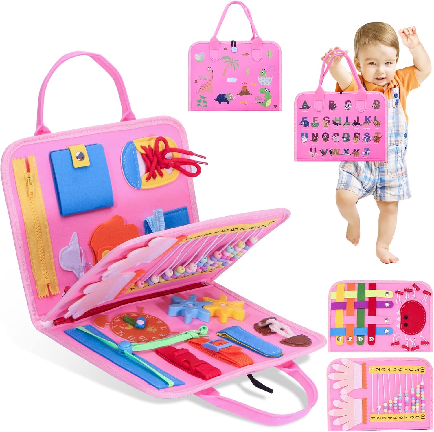 Busy Board for Toddlers, Montessori Sensory Toys Activity Board for Fine Motor Skills, Preschool Educational Learning Gifts for 1 2 3 4 5 Year Old Girls & Boys, Autism Toys, Car Airplane Travel Toy