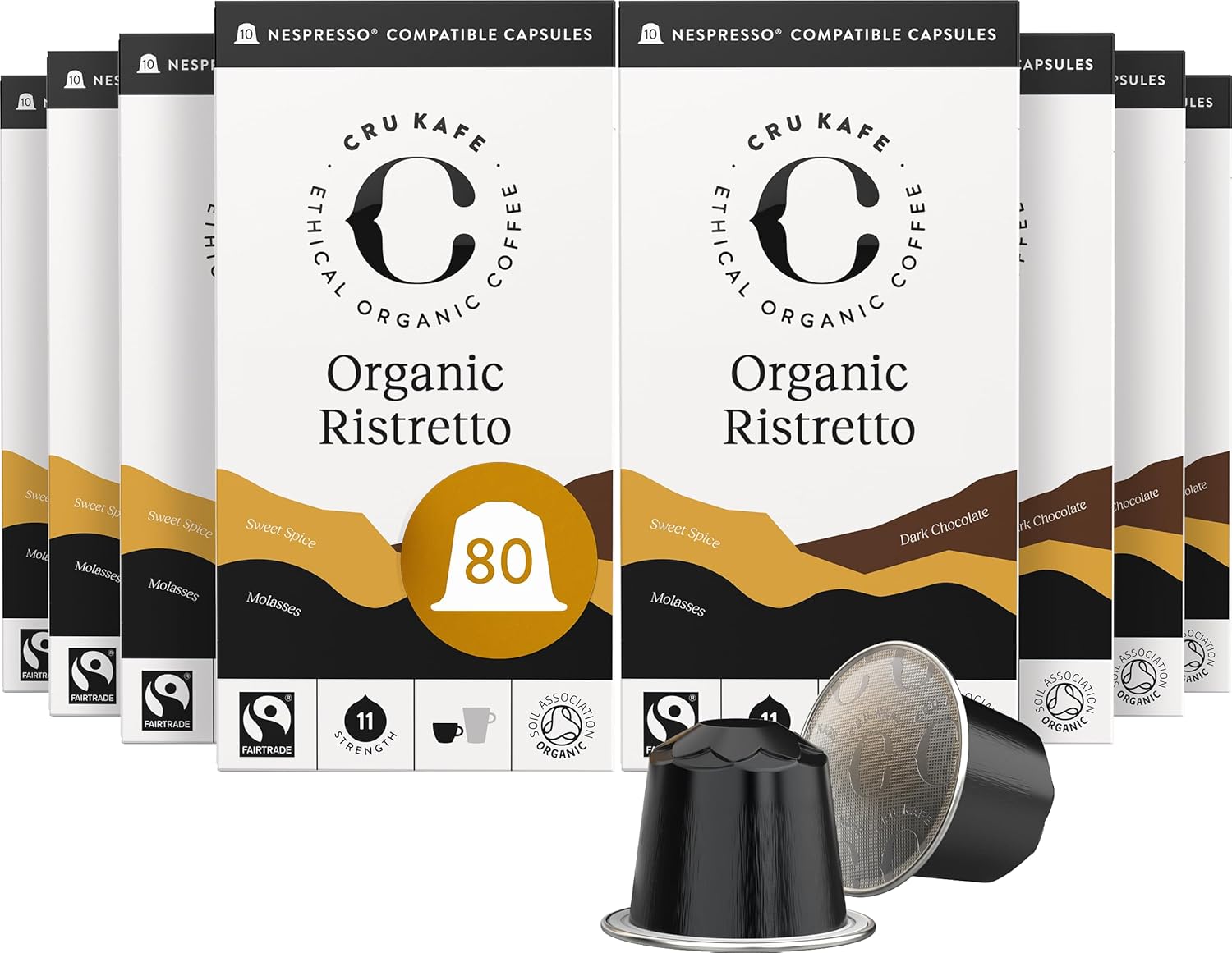 Cru Kafe Organic Ristretto Arabica & Robusta Espresso Single-Serve Coffee Pods (80 Pods) Compatible with Nespresso Original Line