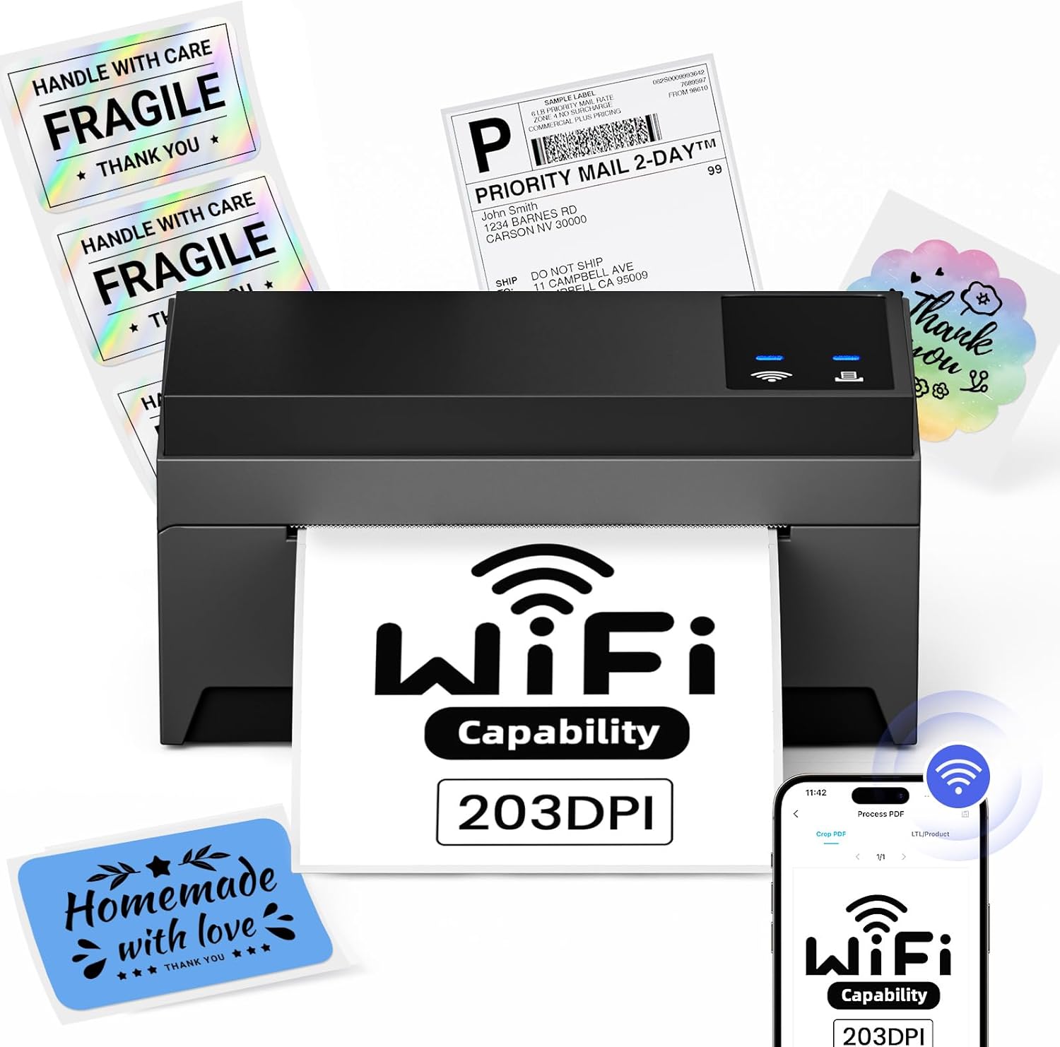 WiFi Shipping Label Printer 4x6 - Wireless Thermal Label Printer for Small Business for Shipping Packages, Compatible with Ebay, USPS, Amazon