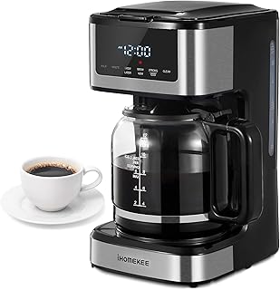 Programmable Coffee Maker, 12 Cup Drip Coffee Machine with Iced Coffee Function, Regular & Strong Brew, Compact Coffee Machines for Home and Office, Silver and Black