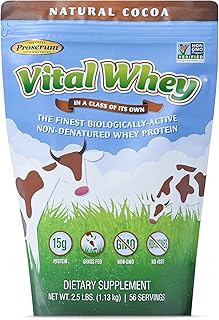 Vital Whey Natural Cocoa,15g Protein Per Serving, Clean Holistic Grass-Fed Whey Powder for Immune Vitality, Supplement Drink Blend, Sports & Wellness Nutrition, 2.5lbs