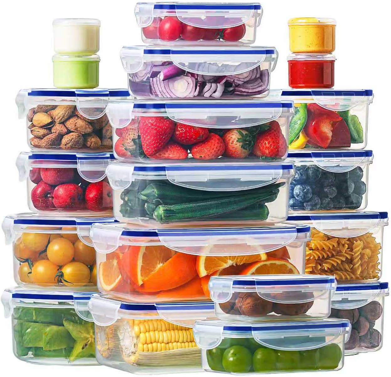 HOMBERKING 40 Pieces Food Storage Containers Set with Snap Lids (20 Lids + 20 Containers), Meal Prep Airtight Plastic Containers, BPA-Free Lunch Box for Kitchen, Pantry, Home, Blue