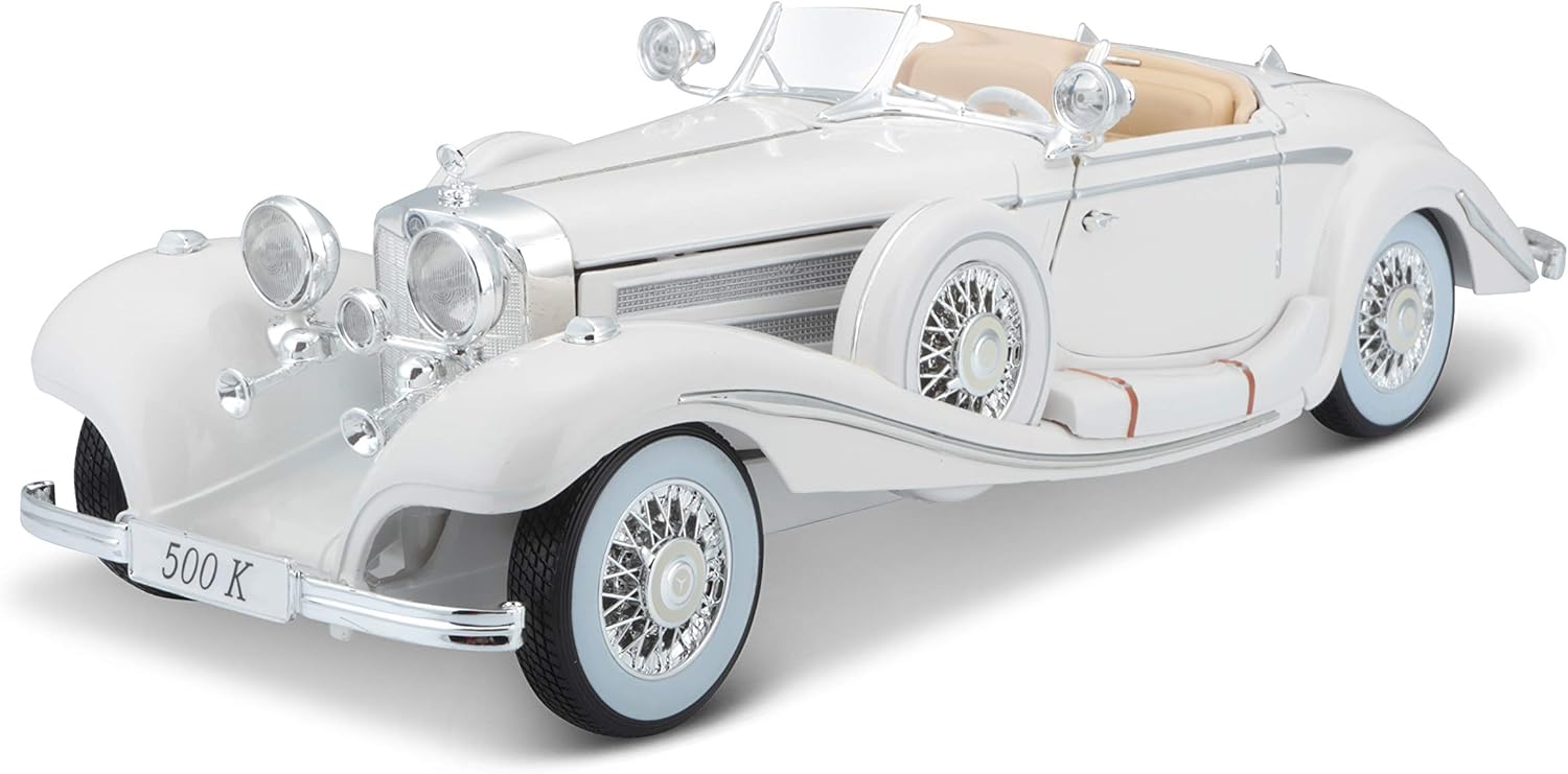Maisto Plastic 1:18 Scale 1936 M-B 500 K Type Specialroadster Diecast Vehicle , White