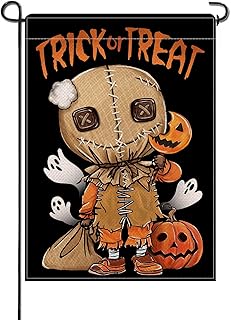 Artofy Halloween Trick or Treat Sam Small Decorative Garden Flag, Spooky Ghost Jack O Lantern Pumpkin Black Yard Lawn Outside Decor, Funny Holiday Burlap Outdoor Home Decoration Double Sided 12 x 18