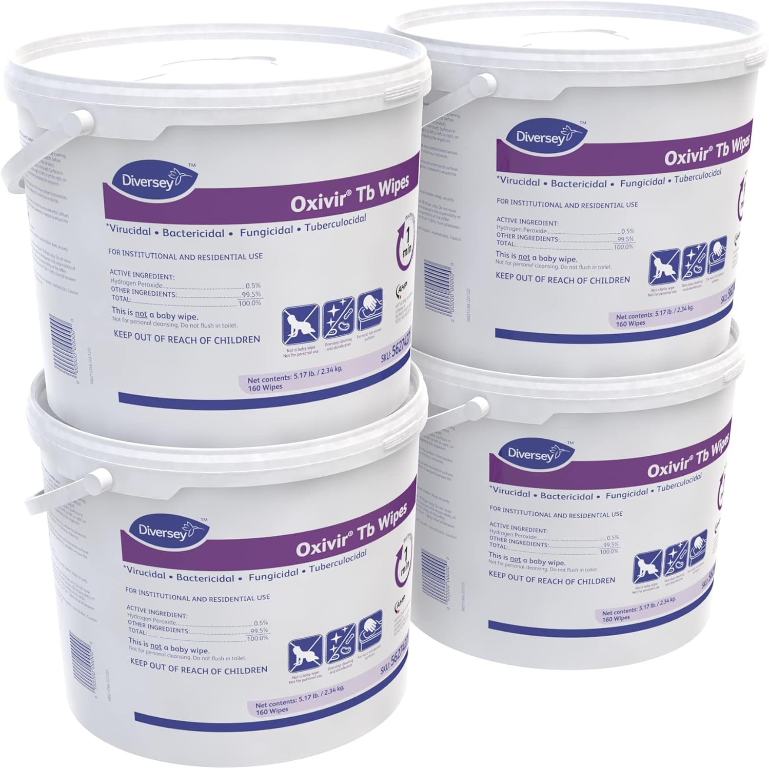 Oxivir Diversey Tb 5627427 Ready-to-Use Disinfectant Cleaning Wipes, Accelerated Hydrogen Peroxide, 11x12-Inch Extra Large Sheets, 160-Wipes, 1-Bucket
