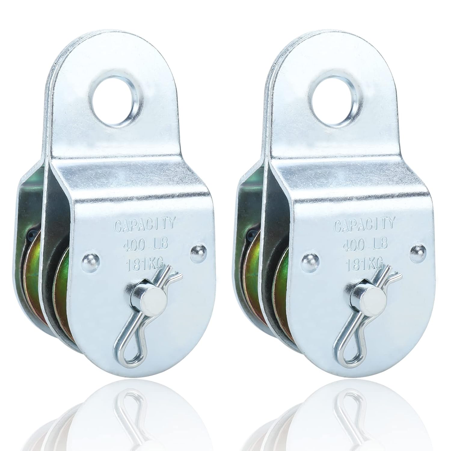 Fixed Double Pulleys, Double Pulley Block Wheel, Double Pulley Roller, Loading 400 LBS Each, Iron with Zinc Plated (2, 1-1/2 Inch)