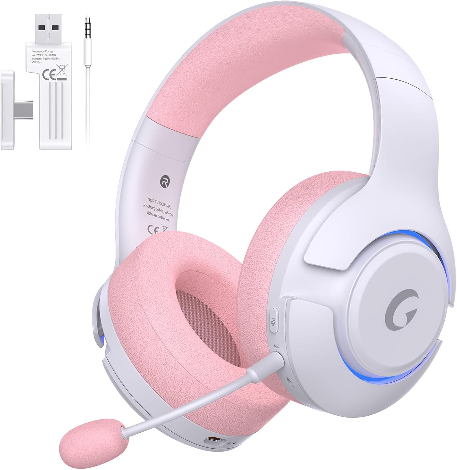 Wireless Gaming Headset for ps5, ps4, Elden Ring, PC, Mac, Switch, Bluetooth 5.3 Gaming Headphones with Noise Canceling Microphone, 45H Battery, RGB Light, Pink