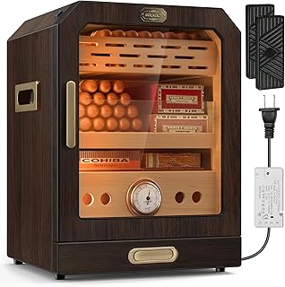 Cigar Humidor, Lighted Control Magnetic Door Desktop Cigar Humidor Cabinet,with Cigar Accessory Drawer and 2 humidifiers 3 Layer Large Capacity Storage Humidor, Hold 100-150 Cigars