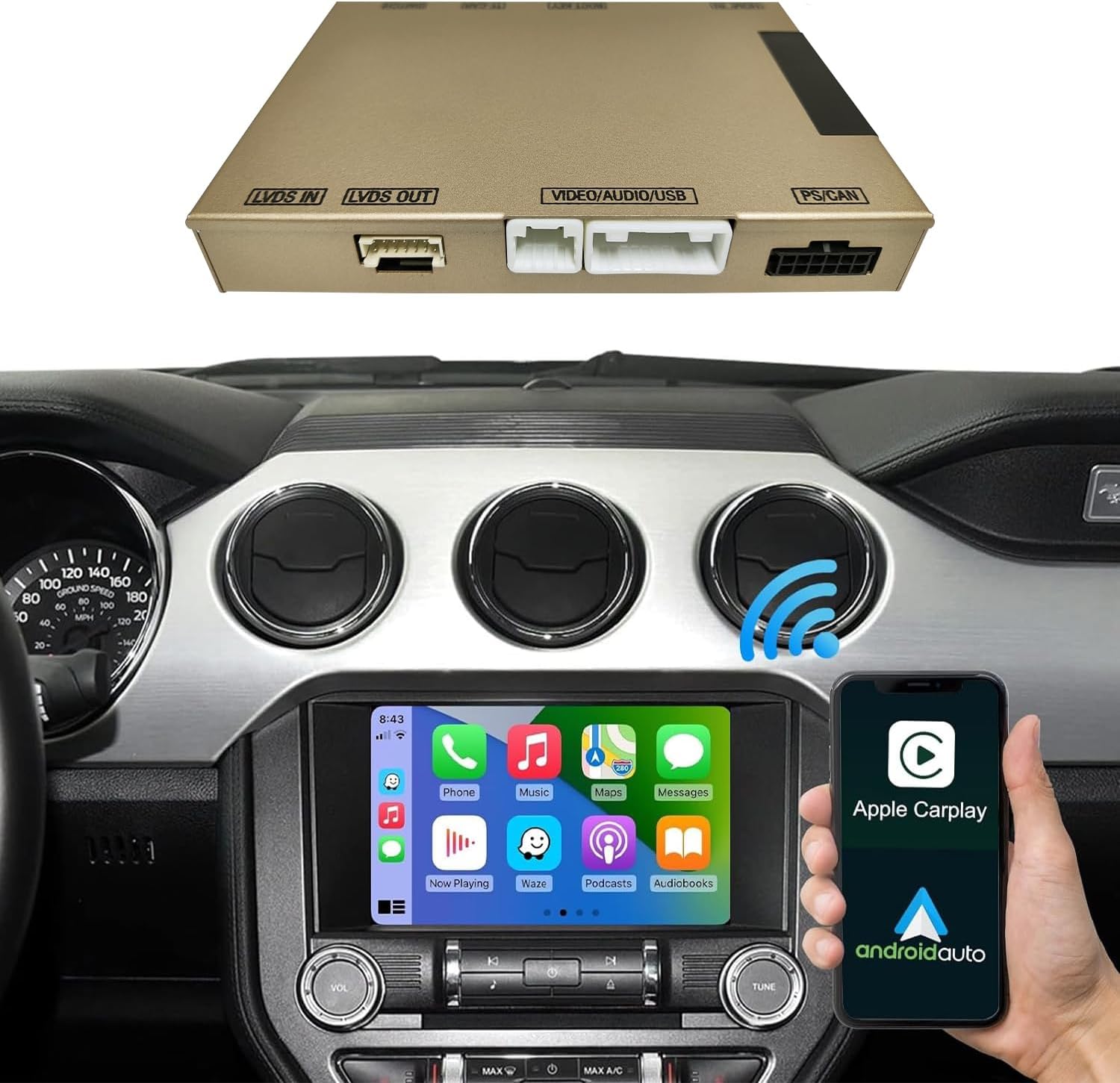 Road Top Wireless Carplay Android Auto for Ford 2013-2015 Year with Sync2 System, Wireless Carplay Retrofit Kit Decoder, Support Mirrorlink, Navigation, Siri, Camera, USB