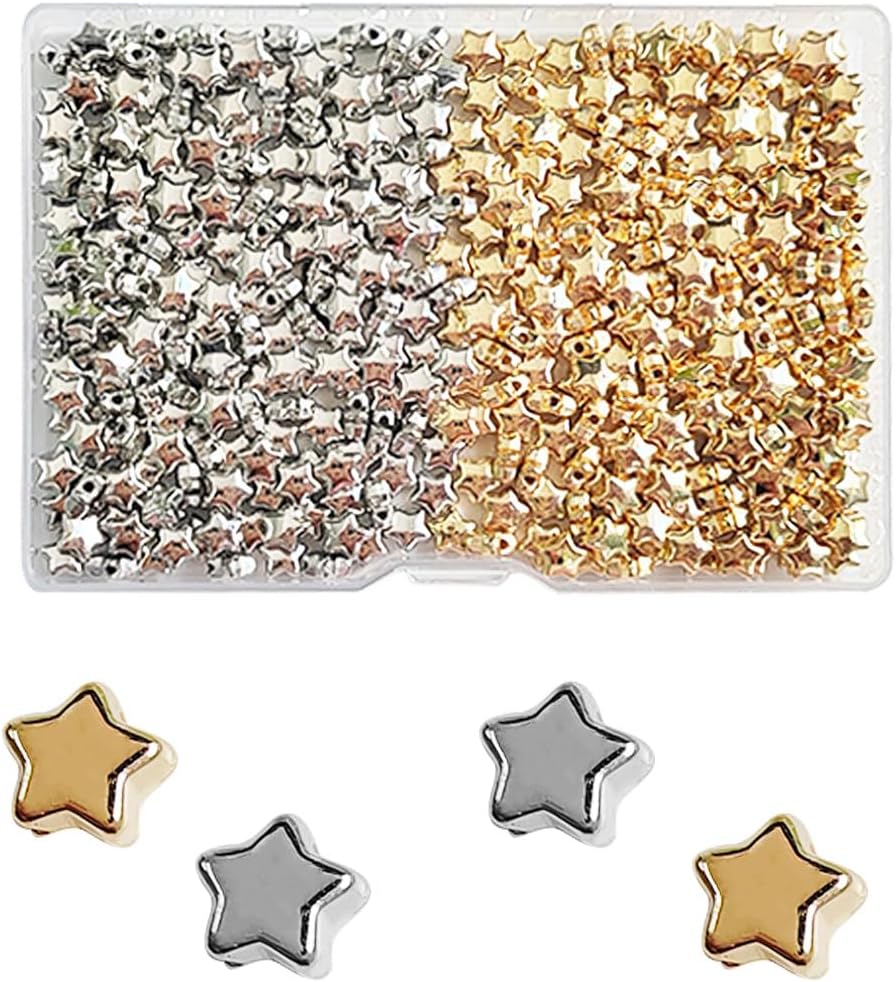 400 Pieces Star Shape Spacer Beads, 6mm Large Hole Loose Beads Accessories for Jewelry Making (Gold,Silver)