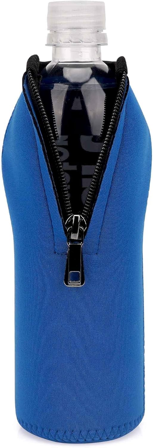 Linkidea Disposable Water Bottle Sleeve Compatible with Smartwater 16.9/20Fl Oz, Evian 16.9Fl Oz, Insulated Neoprene Plastic Bottled Water Cover with Lockable Zipper (1 Pack/Blue)