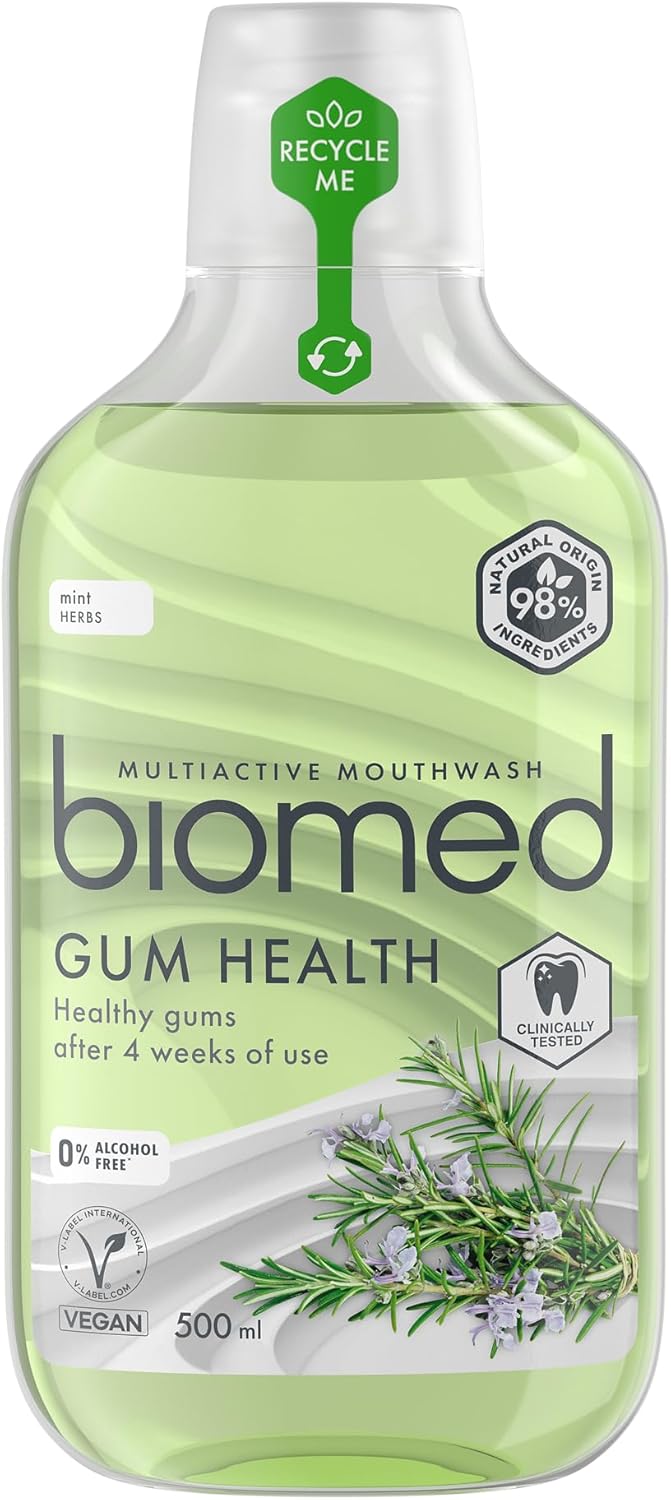 Biomed Well Gum Natural Mouthwash with Eucalyptus and Essential Oils to Promote Healthy Gums, Alcohol Free, Mint - 500ml (Pack of 1)