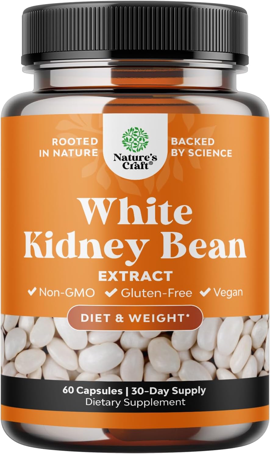 White Kidney Bean Extract Carb Blocker - White Kidney Beans Supplement for Weight Loss & Reduce Calories from Starchy Food - Glucose Support & Carb Control Supplements - 60 Capsules
