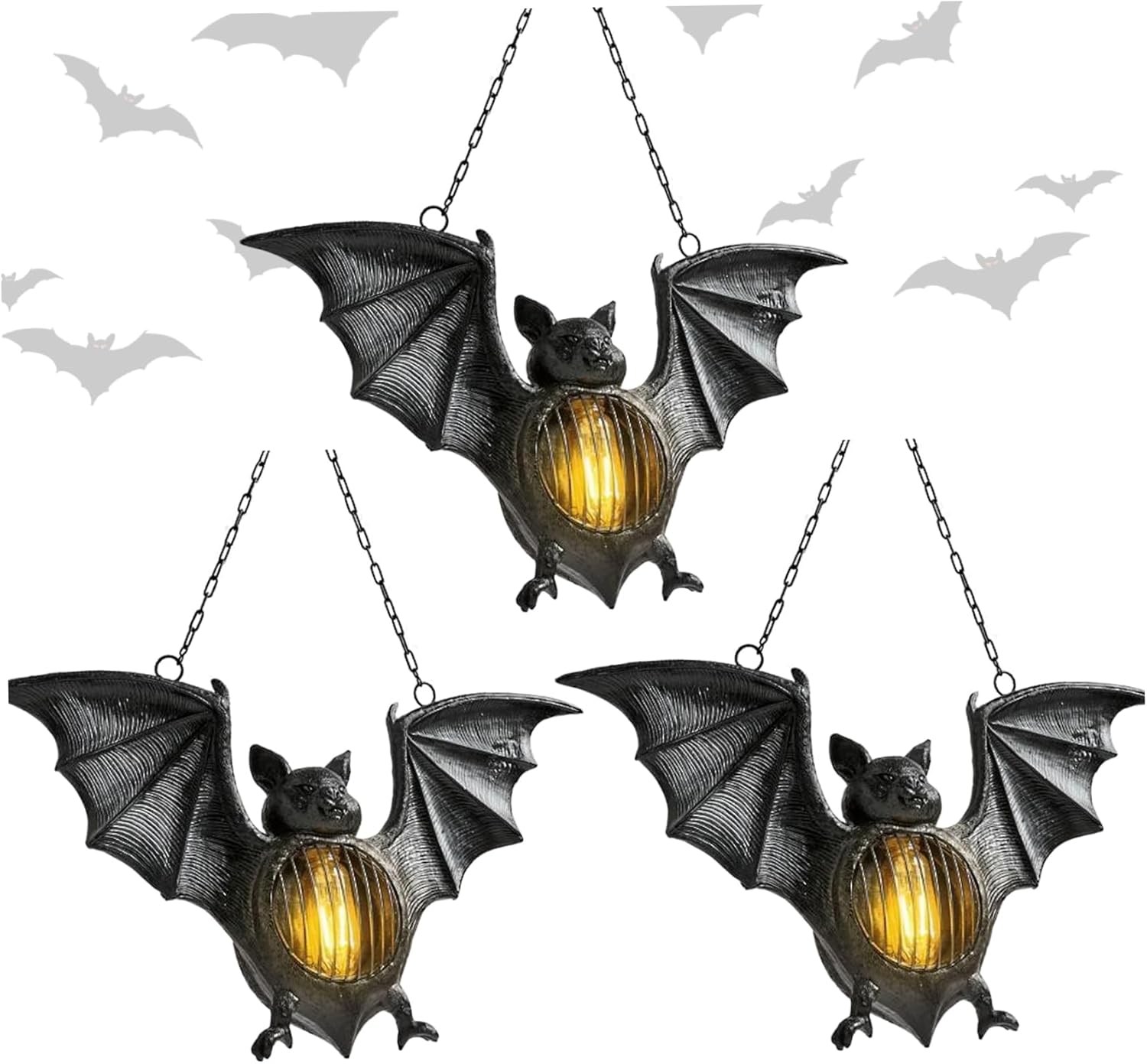 Halloween Decorations Bat Lights 3 Pcs Halloween Lantern Easy Hanging Creepy Bat Light Outdoor LED Figurine Decor Light up Haunted House Wall Lamps Party Decor