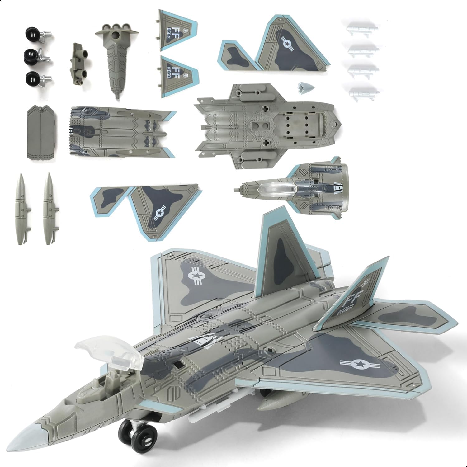 1:100 Scale F-22 Raptor Fighter Jet Quick Build Model Kit Plastic Millitary F22 Toy Airplane Assembly Aircraft Model with Stand Gift for Kids (22PCS)