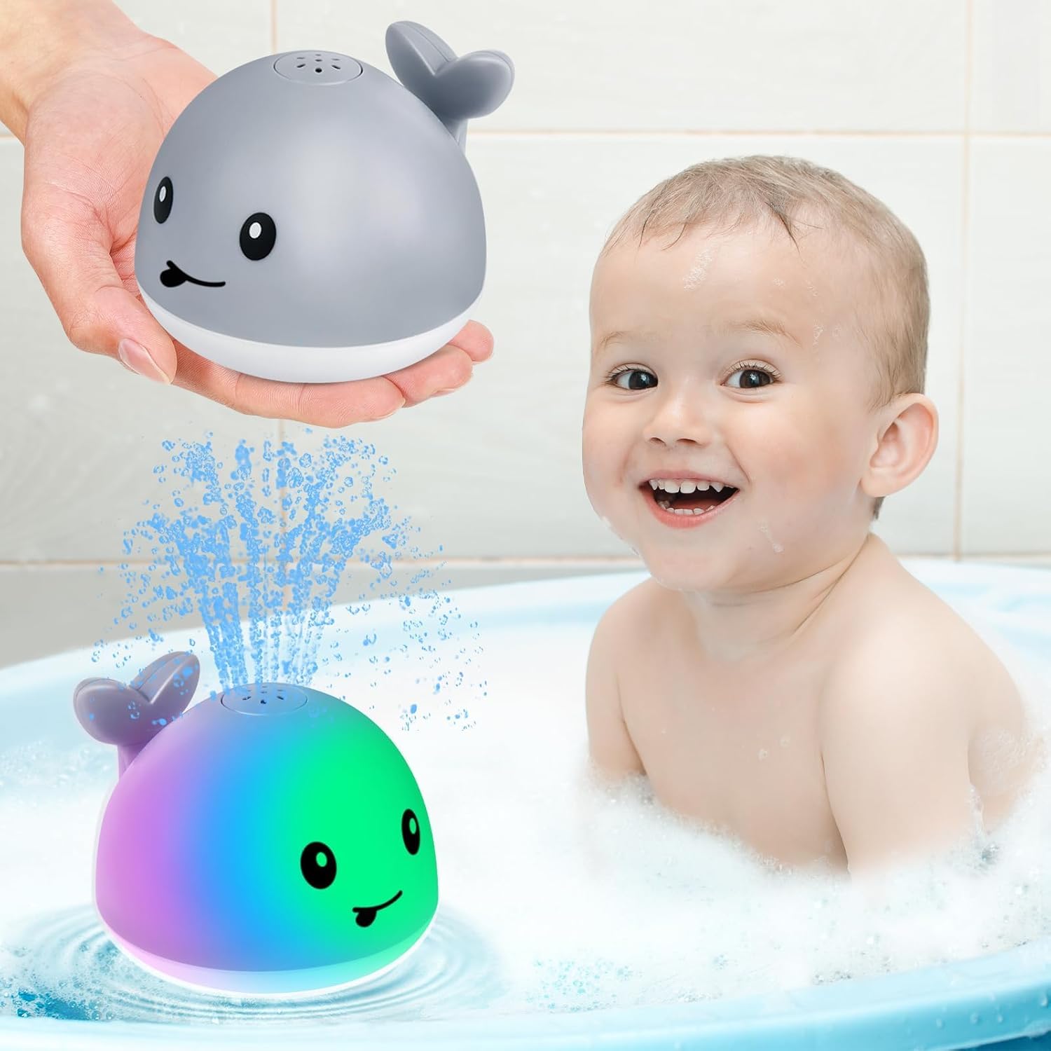 Gigilli Light Up Whale Bath Toys Sprinkler for Babies 6-12 12-18 Months or Kids Ages 1-3 2-4, Water Pool Bathtub Rechargeable Infant Toddler Bath Toys for 1 Year Old Boys Girls 1st Birthday Gifts