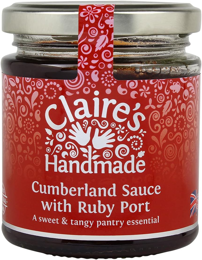 Claire's Handmade - Cumberland Sauce with Ruby Port (200g) - Traditionally Made Sweet & Tangy Spiced Redcurrant Sauce, Pair with Cold Cuts, Suitable for Vegetarian, Vegan & Gluten Free Diets, GMO Free